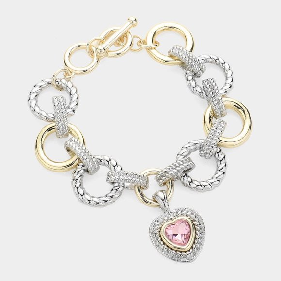Heart Stone Charm Link Bracelet - Picture 1 of 2